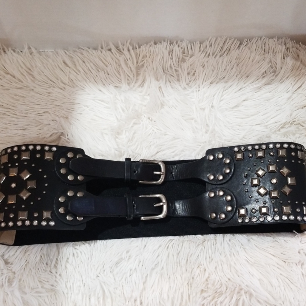 Guess vintage black belt with rhinestones and stud